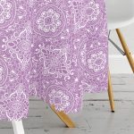 Mor Damask Tasarımlı Dijital Baskılı Yuvarlak Masa Örtüsü - Çap 140cm Realhomes