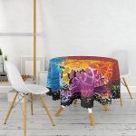 Siyah Zeminde Renkli Uzak Doğu Denge İkonlu Dijital Baskılı Yuvarlak Masa Örtüsü - Çap 140cm Realhomes