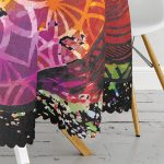 Siyah Zeminde Renkli Uzak Doğu Denge İkonlu Dijital Baskılı Yuvarlak Masa Örtüsü - Çap 140cm Realhomes