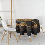 - MasaYuv-5030-Gorsel2 - Realhomes Siyah Zeminde Gold Hilal İçerisinde Üçüncü Göz Motifli Dijital Baskılı Yuvarlak Masa Örtüsü - Çap 140cm Realhomes