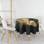 - MasaYuv-5038-Gorsel2 - Realhomes RealHomes Özel Tasarım Gold Ay Desenli Saat Yuvarlak Masa Örtüsü - Çap 140cm Realhomes