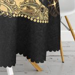 - MasaYuv-5038-Gorsel3 - Realhomes RealHomes Özel Tasarım Gold Ay Desenli Saat Yuvarlak Masa Örtüsü - Çap 140cm Realhomes