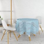 - MasaYuv-5108-Gorsel2 - Realhomes Mavi Ahşap Zeminli Bahar Motifli Yuvarlak Masa Örtüsü - Çap 140cm Realhomes