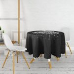 - MasaYuv-5112-Gorsel2 - Realhomes  Siyah Zeminde Gül Baskılı Modern Yuvarlak Masa Örtüsü - Çap 140cm Realhomes