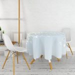 - MasaYuv-5113-Gorsel2 - Realhomes Mavi Zeminde Beyaz Ortanca Çiçeği Baskılı Yuvarlak Masa Örtüsü - Çap 140cm Realhomes