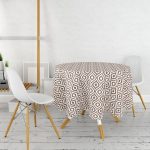 Özel Tasarım Kahve İkat Desenli Dijital Baskılı Yuvarlak Masa Örtüsü - Çap 140cm Realhomes