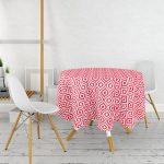 - MasaYuv-5116kirmizi-Gorsel2 - Realhomes  Özel Tasarım Kırmızı İkat Desenli Dijital Baskılı Yuvarlak Masa Örtüsü - Çap 140cm Realhomes