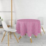 Özel Tasarım Gri Zeminde Fuşya İkat Desenli Dijital Baskılı Yuvarlak Masa Örtüsü - Çap 140cm Realhomes