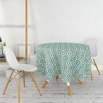 - MasaYuv-5116koyuyesil-Gorsel2 - Realhomes  Özel Tasarım Koyu Yeşil İkat Desenli Dijital Baskılı Yuvarlak Masa Örtüsü - Çap 140cm Realhomes