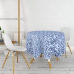 Özel Tasarım Lacivert İkat Desenli Dijital Baskılı Yuvarlak Masa Örtüsü - Çap 140cm Realhomes