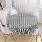 - MasaYuv-5116siyah-Gorsel1 - Realhomes  Özel Tasarım Siyah İkat Desenli Dijital Baskılı Yuvarlak Masa Örtüsü - Çap 140cm Realhomes