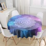 - MasaYuv-5117-Gorsel1 - Realhomes Gökkuşağı Zemininde Beyaz Mandala Çizimli Yuvarlak Masa Örtüsü - Çap 140cm Realhomes