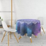 - MasaYuv-5117-Gorsel2 - Realhomes Gökkuşağı Zemininde Beyaz Mandala Çizimli Yuvarlak Masa Örtüsü - Çap 140cm Realhomes