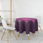 Siyah Zeminde Pembe Neon Mandala Desenli Yuvarlak Masa Örtüsü - Çap 140cm Realhomes