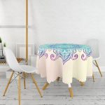 - MasaYuv-5121-Gorsel2 - Realhomes  Pembe Zeminde Mavi Mandala Çizimli Modern Yuvarlak Masa Örtüsü - Çap 140cm Realhomes