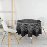 Siyah Zeminde Beyaz Mandala Desenli Yuvarlak Masa Örtüsü - Çap 140cm Realhomes