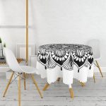 Beyaz Zeminde Çiçek Mandala Desenli Yuvarlak Masa Örtüsü - Çap 140cm Realhomes