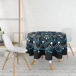 - MasaYuv-5130-Gorsel2 - Realhomes Siyah Zeminde Mavi Boncuklu Mandala Yuvarlak Masa Örtüsü - Çap 140cm Realhomes