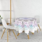 - MasaYuv-5132-Gorsel2 - Realhomes  Beyaz Zeminde Açık Renkte Mandala Yuvarlak Masa Örtüsü - Çap 140cm Realhomes