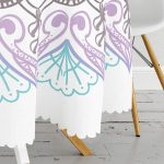 - MasaYuv-5132-Gorsel3 - Realhomes  Beyaz Zeminde Açık Renkte Mandala Yuvarlak Masa Örtüsü - Çap 140cm Realhomes