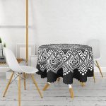 - MasaYuv-5133-Gorsel2 - Realhomes Siyah Beyaz Mandala Tasarımlı Yuvarlak Masa Örtüsü - Çap 140cm Realhomes