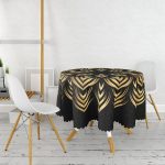 Siyah Zeminde Gold Mandala Motifli Yuvarlak Masa Örtüsü - Çap 140cm Realhomes