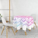 - MasaYuv-5136-Gorsel2 - Realhomes Beyaz Zeminde Pembe Mavi Mandala Desenli Özel Tasarım Yuvarlak Masa Örtüsü - Çap 140cm Realhomes