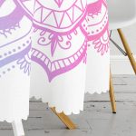 - MasaYuv-5136-Gorsel3 - Realhomes Beyaz Zeminde Pembe Mavi Mandala Desenli Özel Tasarım Yuvarlak Masa Örtüsü - Çap 140cm Realhomes