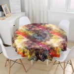 - MasaYuv-5137-Gorsel1 - Realhomes Sulu Boyu Temalı Mandala Desenli Modern Yuvarlak Masa Örtüsü - Çap 140cm Realhomes