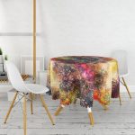 - MasaYuv-5137-Gorsel2 - Realhomes Sulu Boyu Temalı Mandala Desenli Modern Yuvarlak Masa Örtüsü - Çap 140cm Realhomes