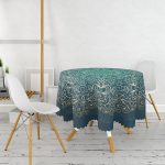 - MasaYuv-5140-Gorsel2 - Realhomes  Lacivet Desenli Gold Mandla Motifli Yuvarlak Masa Örtüsü - Çap 140cm Realhomes