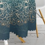 - MasaYuv-5140-Gorsel3 - Realhomes  Lacivet Desenli Gold Mandla Motifli Yuvarlak Masa Örtüsü - Çap 140cm Realhomes