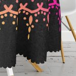 - MasaYuv-5144-Gorsel3 - Realhomes Siyah Zeminde Pembe Yeşil Mandala Motifli Yuvarlak Masa Örtüsü - Çap 140cm Realhomes