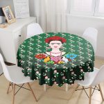 Yeşil Zeminde Frida Kahlo Motifli Özel Tasarım Yuvarlak Masa Örtüsü - Çap 140cm Realhomes