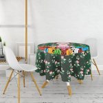 Yeşil Zeminde Frida Kahlo Motifli Özel Tasarım Yuvarlak Masa Örtüsü - Çap 140cm Realhomes