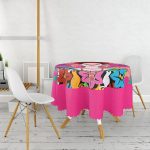 Fuşya Zeminde Frida Kahlo Motifli Özel Tasarım Yuvarlak Masa Örtüsü - Çap 140cm Realhomes