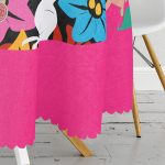 Fuşya Zeminde Frida Kahlo Motifli Özel Tasarım Yuvarlak Masa Örtüsü - Çap 140cm Realhomes