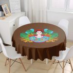 Kahverengi Zeminde Özel Tasarım Frida Kahlo Baskılı Yuvarlak Masa Örtüsü - Çap 140cm Realhomes