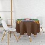 Kahverengi Zeminde Özel Tasarım Frida Kahlo Baskılı Yuvarlak Masa Örtüsü - Çap 140cm Realhomes