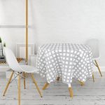 - MasaYuv-5236gri-Gorsel2 - Realhomes  Gri Zeminde Geometrik Kare Motifli Yuvarlak Masa Örtüsü - Çap 140cm Realhomes