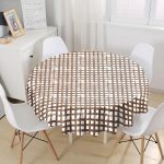 Kahve Zeminde Geometrik Kare Motifli Yuvarlak Masa Örtüsü - Çap 140cm Realhomes