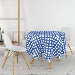 Lacivert Yeşil Geometrik Kare Motifli Yuvarlak Masa Örtüsü - Çap 140cm Realhomes