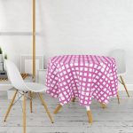 - MasaYuv-5236mor-Gorsel2 - Realhomes Mor Zeminde Geometrik Kare Motifli Yuvarlak Masa Örtüsü - Çap 140cm Realhomes