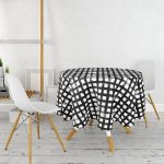 Siyah Zeminde Geometrik Kare Motifli Yuvarlak Masa Örtüsü - Çap 140cm Realhomes