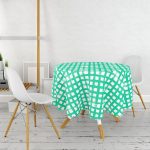 Yeşil Zeminde Geometrik Kare Motifli Yuvarlak Masa Örtüsü - Çap 140cm Realhomes