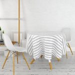 Gri Çizgili Motifli Modern Yuvarlak Masa Örtüsü - Çap 140cm Realhomes
