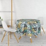 Soyut Geometrik Baskılı Özel Tasarım Yuvarlak Masa Örtüsü - Çap 140cm Realhomes