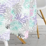 Beyaz Zemin Üzerinde Sulu BoYa Renkli Yaprak Çizimli Modern Yuvarlak Masa Örtüsü - Çap 140cm Realhomes