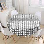 Izgara Zeminde Gri Tonlama Baskılı Özel Tasarım Yuvarlak Masa Örtüsü - Çap 140cm Realhomes