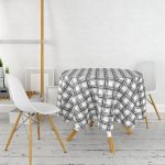 Izgara Zeminde Gri Tonlama Baskılı Özel Tasarım Yuvarlak Masa Örtüsü - Çap 140cm Realhomes